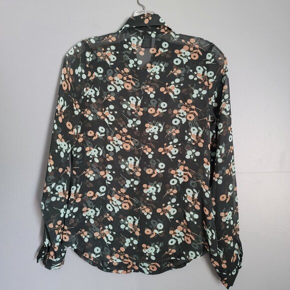BCBG Maxazria Multicolor Floral-Print Long-Sleeve Sheer Blouse. Size S - Picture 4 of 6